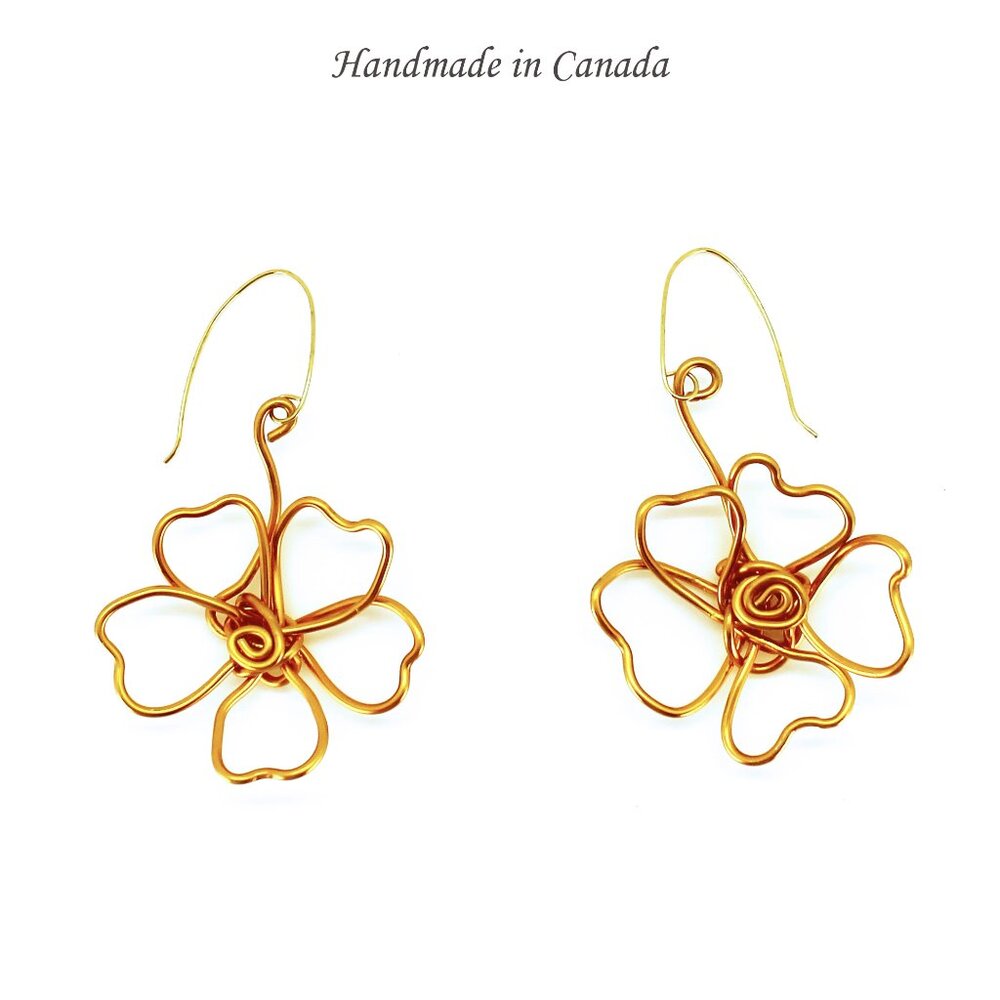 Bold Free Form Gold Wire Flower EarringsHandmade in Canada